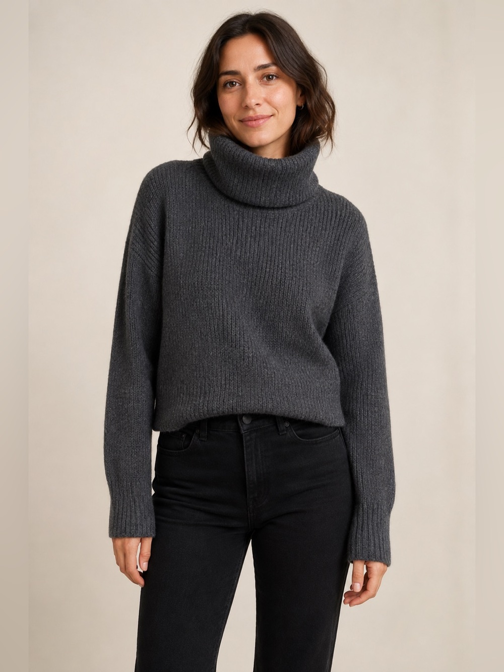 Kinross Women’s XS Gray 100% Cashmere Turtleneck Waffle Knit Sweater